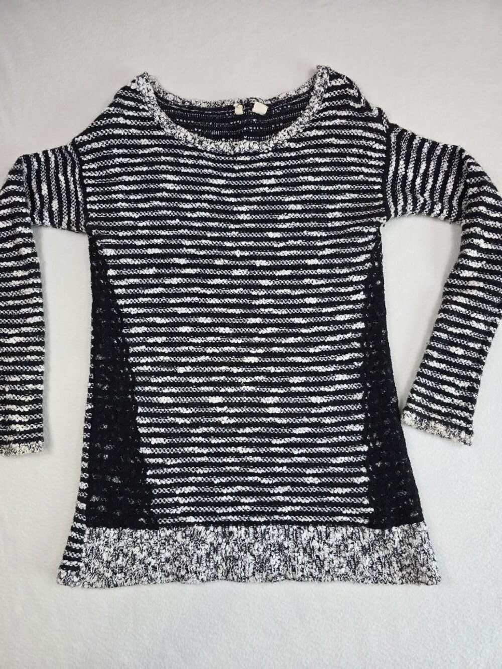 Anthropologie Moth Black White Striped Wool Blend Knit Sweater Tunic Top Small
